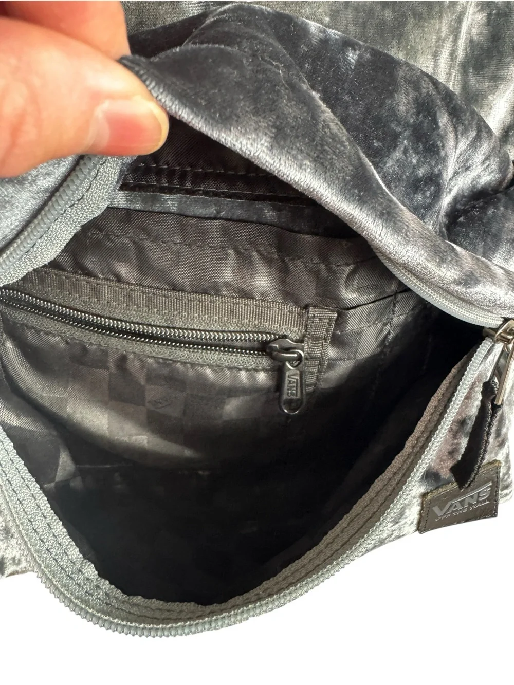 Vans Deana Backpack Grey Crushed Velvet 2 Pocket Stylish Casual Bag